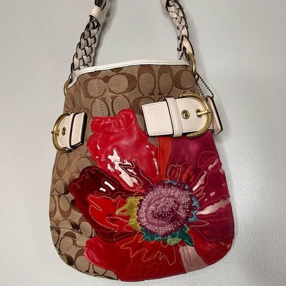Coach Monogram Poppy Flower Shoulder Bag - Picture 1 of 7